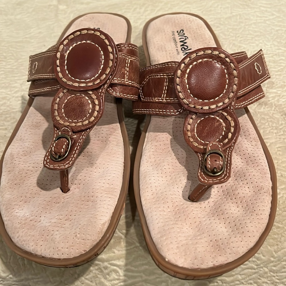 Softwalk sandals comfy. Great walking sandal with Velcro for great fit/comfort